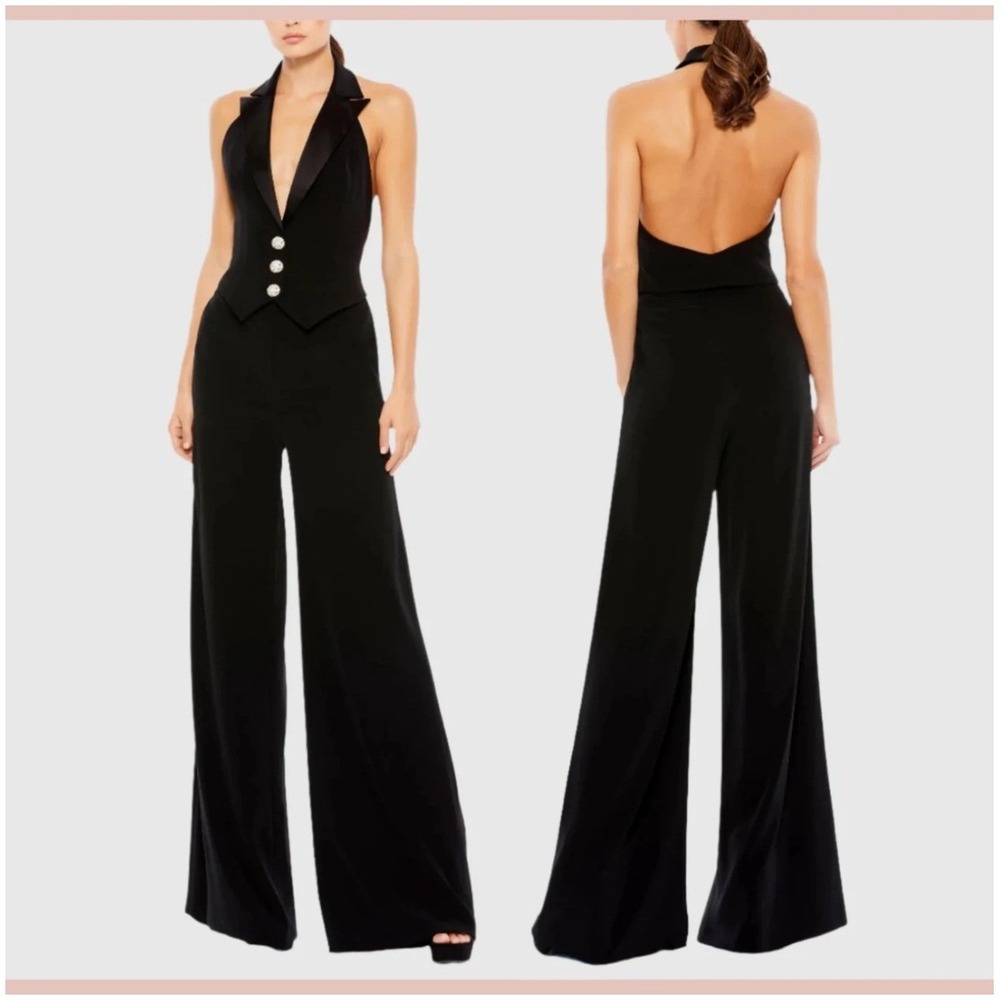 IEENA for Mac Duggal Black Halter Neck Wide Leg Jumpsuit 2643 JET 6